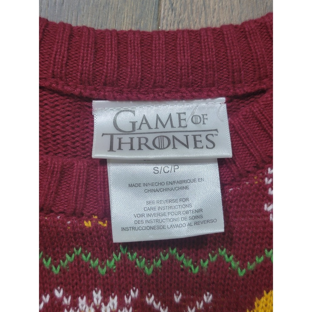 Game of Thrones Lannister I Drink and I Know Things Holiday Sweater Maroon Small - Picture 4 of 7